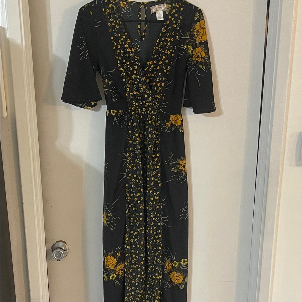 Band of Gypsies Black and Yellow Floral Midi Dress
